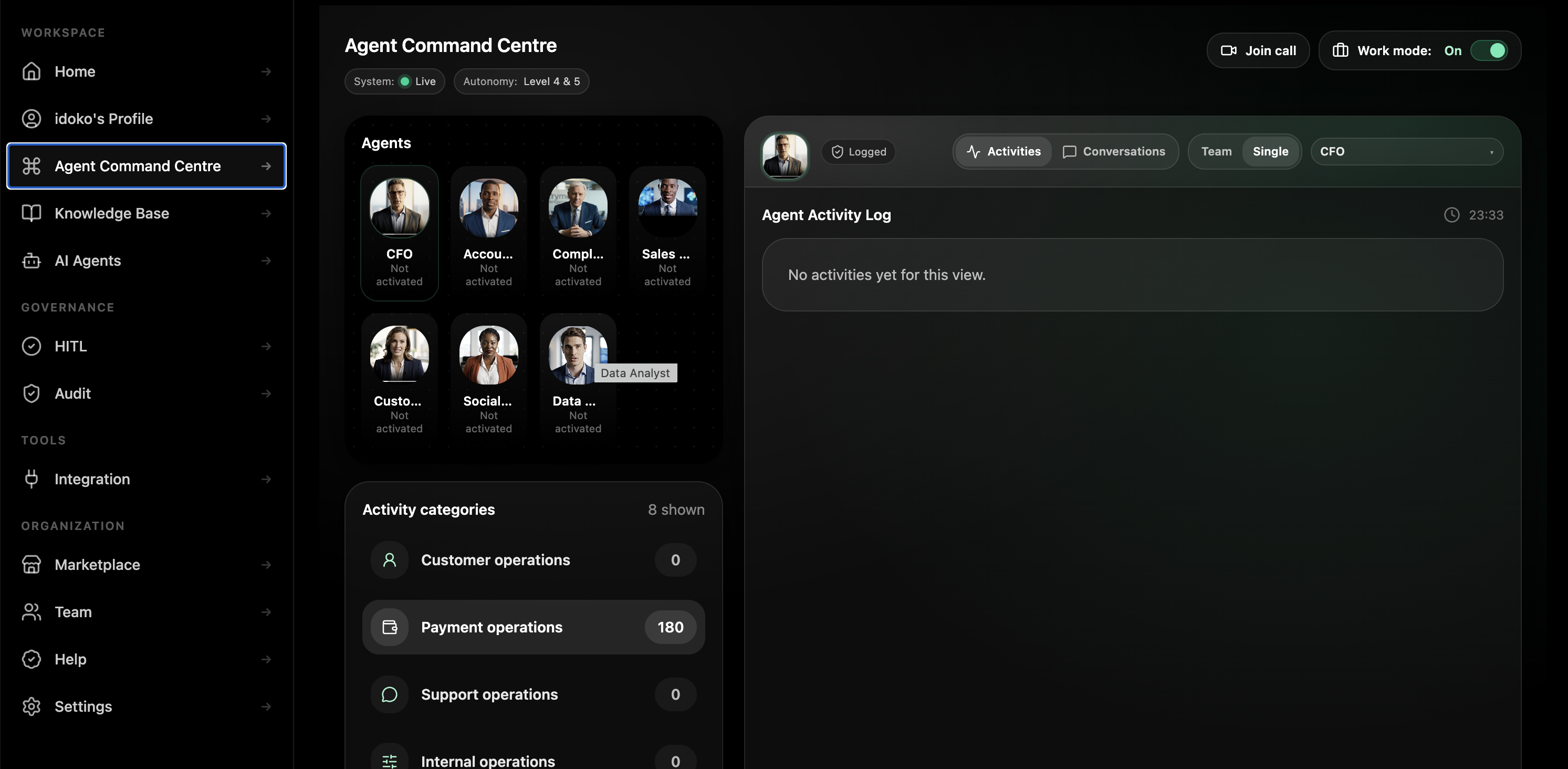 Agent Command Centre screen