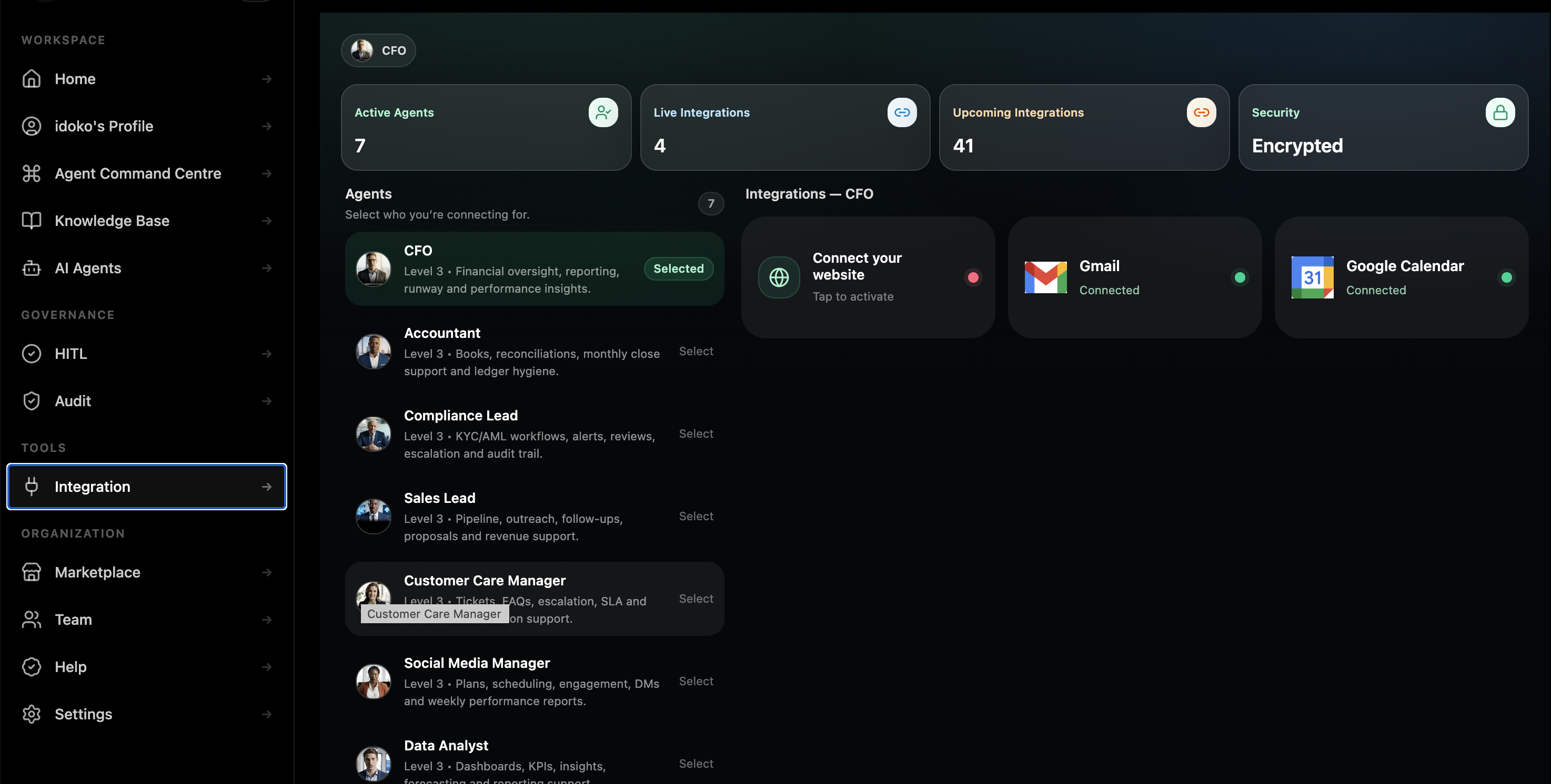 Pryme Intelligence integrations screen showing connected business systems
